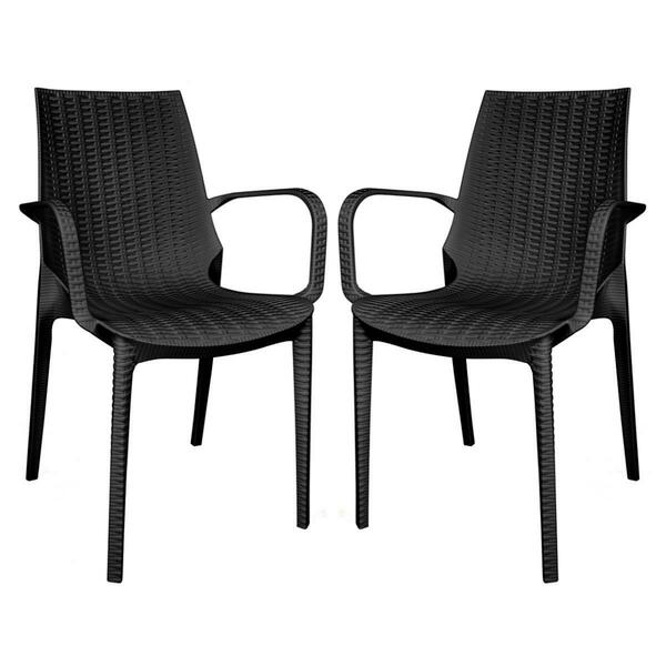 Kd Americana 35 x 21 x 22 in. Kent Outdoor Dining Arm Chair, Black, 2PK KD3583716